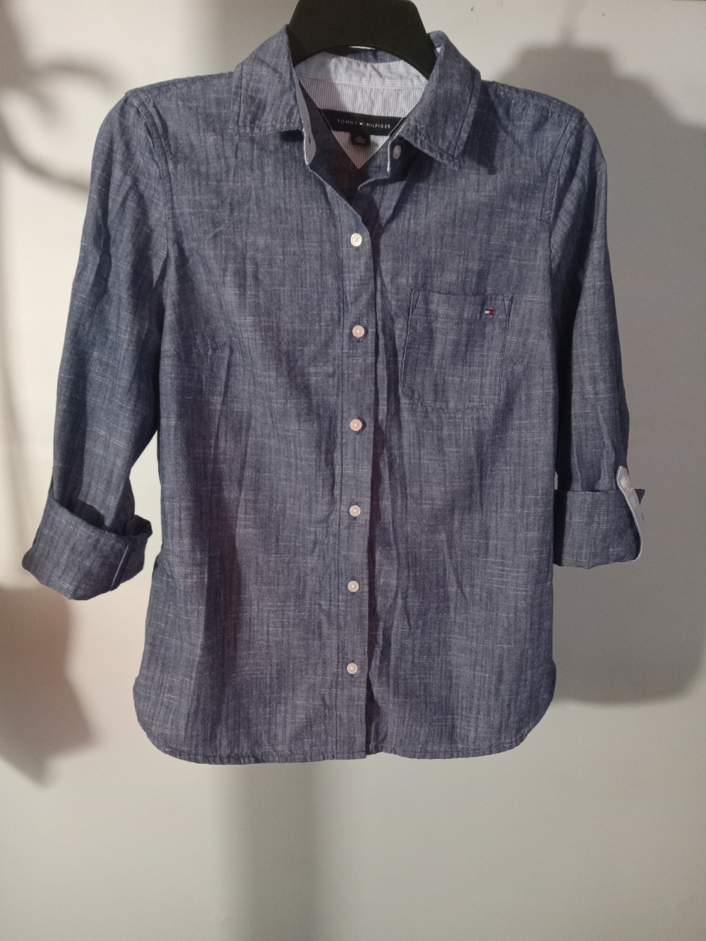 Tommy Hilfiger women's Denim-Look Blue Button-Down Shirt